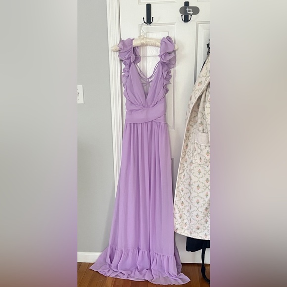 Lulu’s Soiree Celebration Ruffled Lace-Up Maxi Dress - Picture 3 of 4